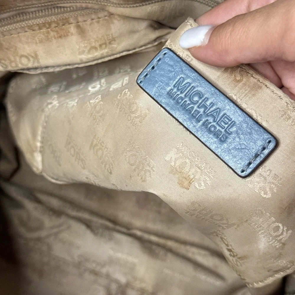 Michael Kors Brown And Blue Tote Bag Magnetic Closure